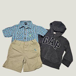 Gap Hoodie US Polo Assn. Plaid Shirt & Shorts Set 2T Toddler Boys Casual Outfit